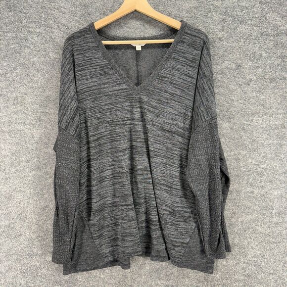 Terra & Sky Sweater Pullover Women 3X Plus Gray Knit V-Neck Long Sleeve Rayon - Picture 1 of 7